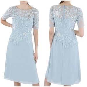 Adrianna Papell NWT Beaded Knee-Length Cocktail & Party Dress Size 4 Blue *Flaws